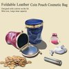 RRBMMH Leather Lipstick Pouch Mini Cosmetic Bag with Mirror Foldable Makeup Pouch for Travel Portable Leather Coin Purse