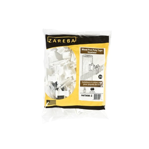 Zareba IWTNW-Z Poly Tape Wood Post Insulator, 25 per Bag,White