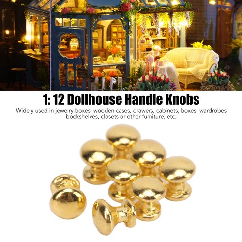 SPYMINNPOO 8Pcs 1:12 Scale Miniature Round Head Knobs, Metal Dollhouse Door Handle Knobs Furniture Knobs Accessories (Gold)
