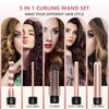 Curling Iron Set, O'bella 5 in 1 Curling Wand Interchangeable Ceramic Barrels(0.35”-1.25”) and Curling Brush, 2 Temps Instantly Heated, Dual Voltage Hair Curlers, Glove & 2 Clips Hair Crimper Tool