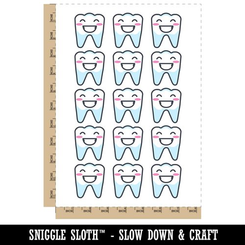 Happy Smiling Tooth Dentist Temporary Tattoo Water Resistant Fake Body Art Set Collection - 15 2" Tattoos (1 Sheet)
