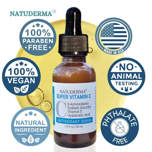 Vitamin C Serum for Face with Hyaluronic Acid, Skin Brightening Anti Aging Serum for Face, Vita C Dark Spot Serum, Made in the USA by Natuderma,1Fl Oz,