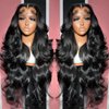ANDRIA Long Loose Wave Lace Front Wigs Natural Black Body Wave Glueless Lace Wig Synthetuc Heat Resistant Fiber Hair Wig with Pre Plucked Natural Hairline For Black Women 24 Inch Wig
