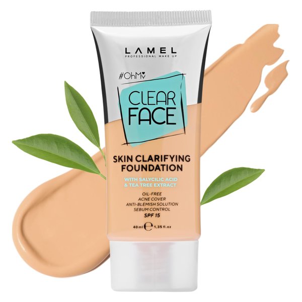 Lamel- Oh my Clear Face Foundation- 403 Neutral | Contains tea tree extract and salicylic acid |Controls sebum production |Anti-blemish formula |Oil free foundation | 40ml