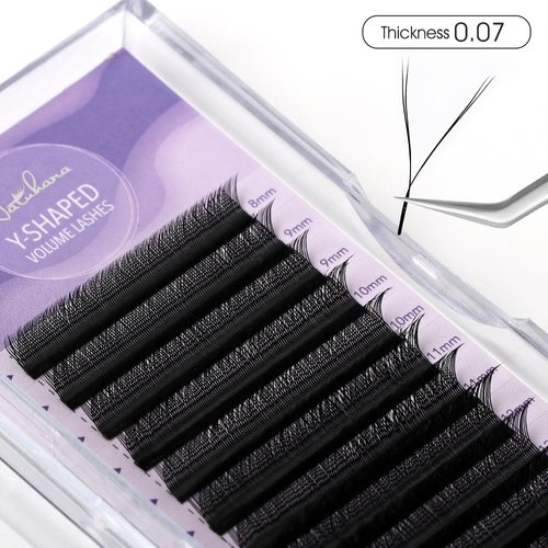 NATUHANA YY Eyelash Extension 0.07mm D Curl 8-14mm Mixed Makeup Tray Lash Supplies Premade Fans Y Shape Volume Lash 12Raws/Case Premium Faux Mink False Lash Extensions (8-14 MIX, black ;0.07 D)