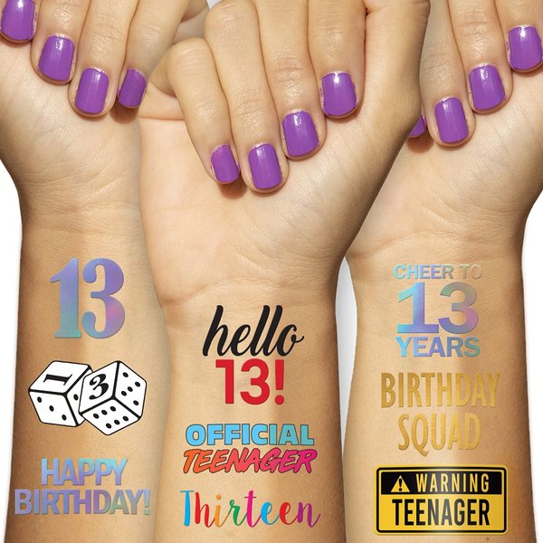 13th Birthday Temporary Tattoos (2 Pages) - Official Teenager Party Supplies, Ideas, Gifts and Decorations