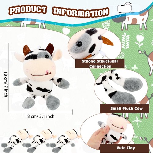 24 Pack Mini Plush Cow Toy Stuffed Farm Cow Animal Toys Small Plush Cow Keychain for Birthday Gift Cow Party Favors Decor Backpack Handbag