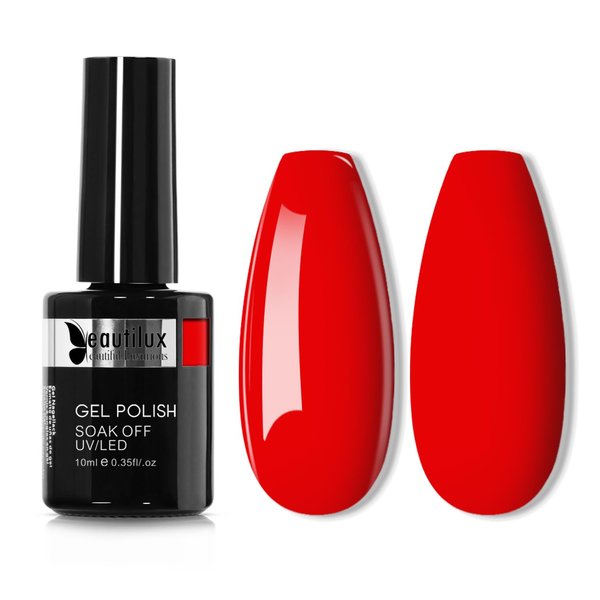 beautilux Red Gel Nail Polish, 1Pcs Bright Red Color Gel Polish High Gloss Soak Off UV Nail Art Gel Manicure Salon at Home for Women (10ML)