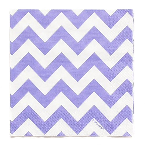Party Perfect Disposable Chevron Print Beverage Napkins Tableware, Lavender, Paper , 5" x 5", Pack of 16
