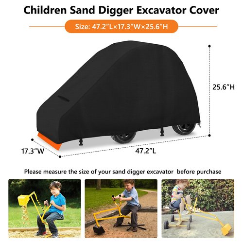 Roasivi Outdoor Sandbox Digger Excavator Toy Cover Children Digger Excavator Cover, Cover Only 47.2”L x 13.7”W x 25.6”H,Black
