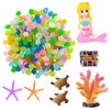 Muzero Fish Tank Aquarium Decoration Set, Mini 100pcs Glowing Pebbles Liminous Rocks, Teatle Mermaid Starfish Coral Treasure Chest Ornaments for Micro Landscape Waterscape Fish Tank Aquarium Decor