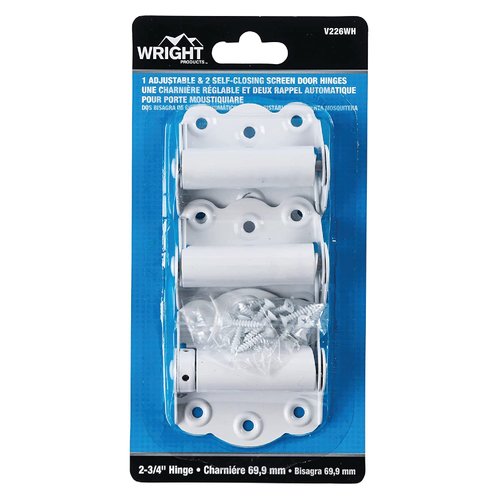 Wright Products V226WH, 2 3/4" Adjustable & Self Closing Door Hinges, Set of 2 Self Closing Hinges and 1 Adjustable Self Closing Hinge, White