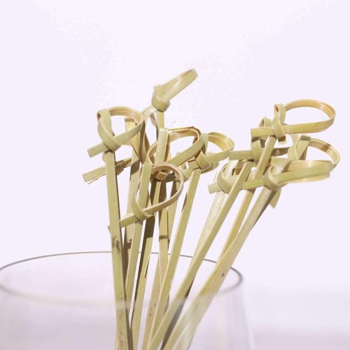 Tableclothsfactory 100 Pack - 3.5" Eco Friendly Appealing Knotted Party Picks, Bamboo Skewers, Decorative Top Cocktail Sticks