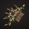 Teyglen Boho Gold Leaf Wedding Hair Comb Emerald Green Crystal Hair Comb Bridal Rhinestone Headpiece Hair Piece Hair Accessories for Women