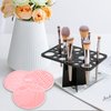 Makeup Brush Cleaning Mat & Makeup Brush Drying Rack, Diolan 28 Holes Makeup Brush Holder, Silicone Rubber Clover Shaped Mat Cleaner - Black & Pink