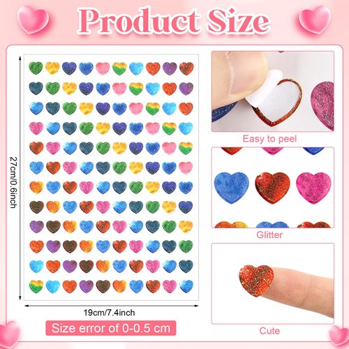 Lincia 1200 Pcs Heart Glitter Stickers Sparkly Small Stickers for Kids Toddlers Teacher Reward Sheet Incentive Charts Classroom School Home Art Craft Party Favor Supplies