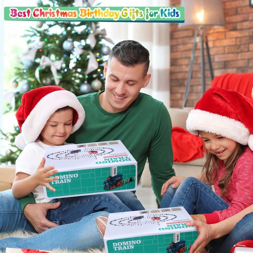 CLAPET Domino Train Sets Toys for Kids Ages 3-8, STEM Building Montessori Toys for 4 5 6 7 Year Old Boys Girls, 120PCS Automatic Dominoes Games Christmas Birthday Gifts for Toddler