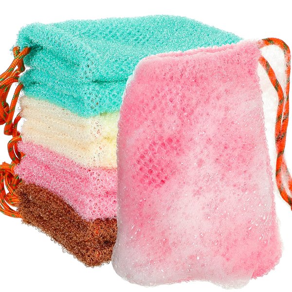 Shappy 8 Pieces Soap Saver Pouch Bar Soap Bags Exfoliating Soap Net Soap Mesh Bags for Shower Soap Holder Bubble Foam Net Soap Pocket for Women Men Girls (Lake Green, Pink, Beige, Brown)
