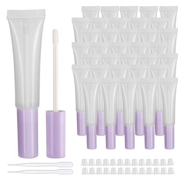 COSIDEA 50 pack Empty Purple 15ml Squeeze lip gloss tubes with wand 0.5oz soft lipgloss container chapstick containers empty tube