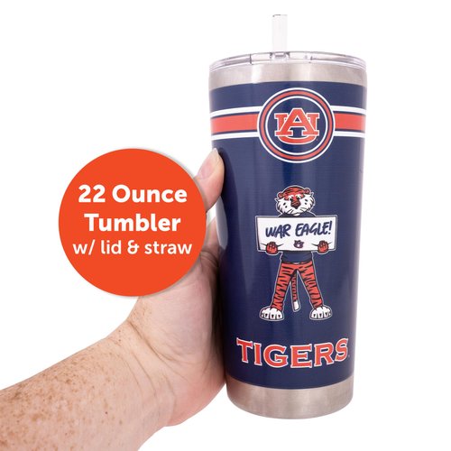 Desert Cactus Auburn University 22oz Rally Tumbler Tigers War Eagle Insulated Stainless Steel with Lid and Straw Reusable Double Walled Cup Hot and Cold Drinkware Full Color 22 Ounces (Blue)