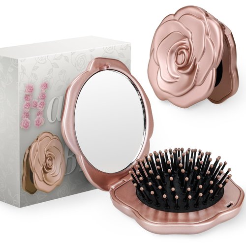 Travel Folding Hair Brush, Mini Pocket Mirror Brush Easy to Carry for Small Spaces Nylon Brush/Comb/HairBrush for Women Men's Any Hairstyles Hair and Beards Wet Dry Hair Restore Shine