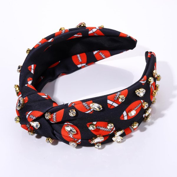 mokkia Football Headband for Women Football Mom Accessories Rhinestone Knotted Headband Jeweled Embellished Wide Top Knot Headband Game Day Sports Fan Gifts (Football Black)