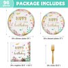 DECORLIFE Birthday Plates and Napkins Serves 24, Boho Birthday Party Supplies, Floral Plates, Forks Included for Women, Girls, Total 96 PCS