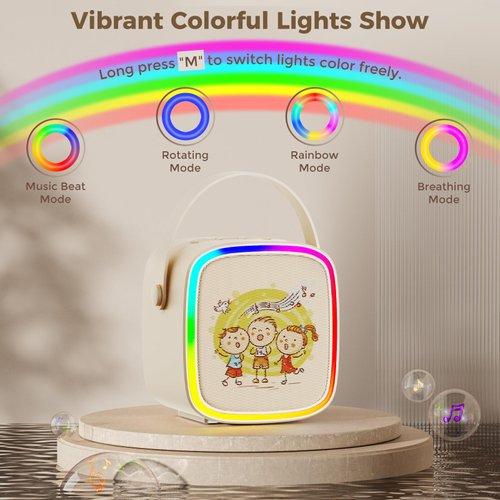 HWWR Mini Karaoke Machine for Kids Portable Karaoke Machine with Microphone& LED Lights for Home Parties, Kids Karaoke Machine Toys for Girls Boys Family, Cool Christmas Holiday Brithday Gift