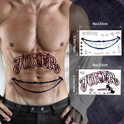 Joker Tattoos Temporary and Hair Wax - Halloween Joker Tattoos 6 Sheets and 20g Green Hair Wax Temporary, Fake Tattoos for Joker, Joker Accessories Perfect for Cosplay, 2 Eyebrow Brushes
