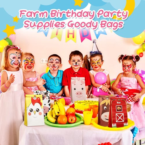 30 Pack Farm Birthday Party Supplies Kids Goodie Bags for Farm Birthday Party Farm Favor Bags Farm Animal Candy Treat Bags Barnyard Gift Bags for Farm Theme Birthday Party Baby Shower, 6 Designs