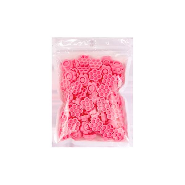 KDDOM 100 Pcs Eyelash Extension Glue Holder Eyelash Glue Cup Flower Shape Glue Cup Tattoo Ink Cup(Pink)