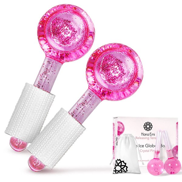Hana Emi Ice Globes for Face (Set of 2) - Unbreakable Ice Roller for Face and Eyes - Cryo Globes for Facials Anti-Age - Anti-Wrinkle Face Globes - Masajeador Facial (Pink)
