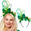 Coridy Light Up Balls Headbands LED Green Shamrock Clover Hairbands Xmas Hat Bow Hair Hoops St. Patrick's Day Head bands for Fashion Party Holiday Costume
