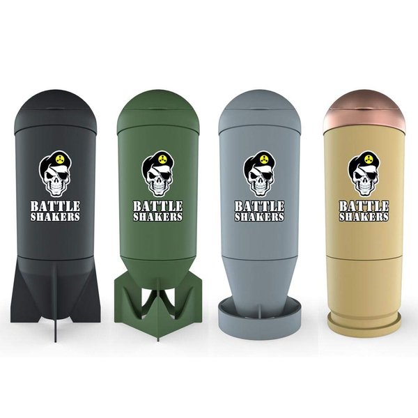 Battle Shakers Arsenal | Shaker Cups Military Themed | Missile, Bomb, Torpedo, Bullet | Shaker Bottle with Storage Compartment | Protein Shaker Bottles | 20 Oz