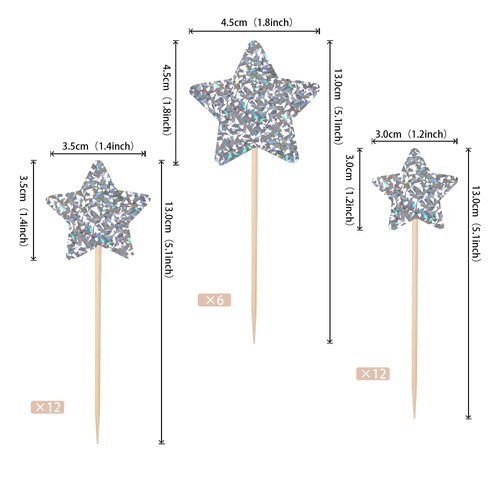 30 PCS Silver Little Star Cupcake Toppers Glitter Twinkle Star Cupcake Picks Bridal Shower Cake Decorations for Wedding Engagement Baby Shower Kids Birthday Party Supplies Mixed Size