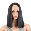SWACC 12 Inch Short Length Straight Middle Part Hair Wig Synthetic Heat Resistant Wigs for Women with Wig Cap (Black-1B)
