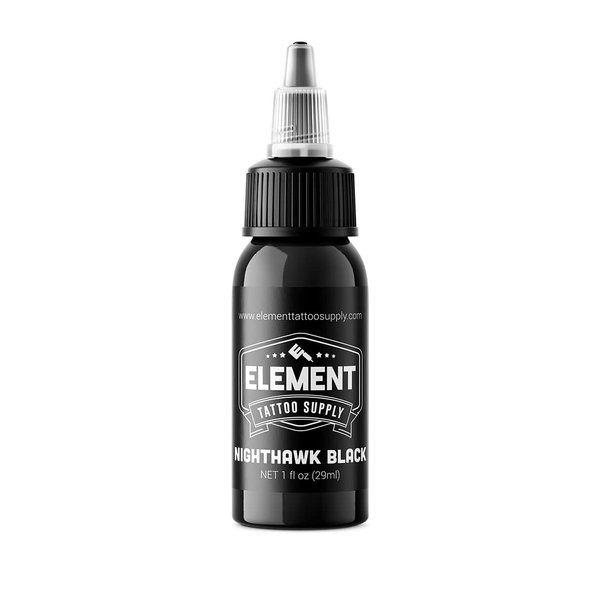 ELEMENT TATTOO SUPPLY - Premium Black Tattoo Ink - Professional Tattoo Ink & Supplies for Outlining, Shading, & Blending - Tribal Tattoo Ink - Permanent Nighthawk Black Ink Tattoo (4 oz Bottle)