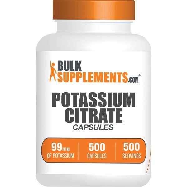 BulkSupplements.com Potassium Citrate Capsules - Potassium Supplement, Potassium Citrate 99mg - Potassium Citrate Supplement, Potassium Pills - 1 Capsule per Serving, 500-Day Supply, 500 Capsules