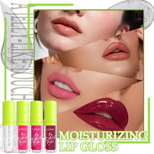 4 Colors Lip Gloss Set,Tinted Lip Oil Long Lasting Non-sticky Shiny Lip Plumping Lip Gloss,Hydrating Moisturizing Lip Glow Oil for Looking Lips,Smooth Glossy Lip Plumper Gloss Set for Women（A#）