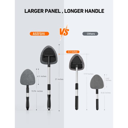AstroAI Windshield Cleaner, Microfiber Car Window Cleaner with 4 Reusable and Washable Microfiber Pads and Extendable Handle Auto Inside Glass Wiper Kit, Gray