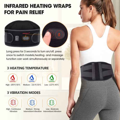 CUEHEAT Heating Pad Back Brace with Heat and Massage,Heated Back Massage with Rechargeable Battery, Back Heat Support Belt for Men, Women Heated Back Brace, Heating pad with Massager for Back(48Inch)