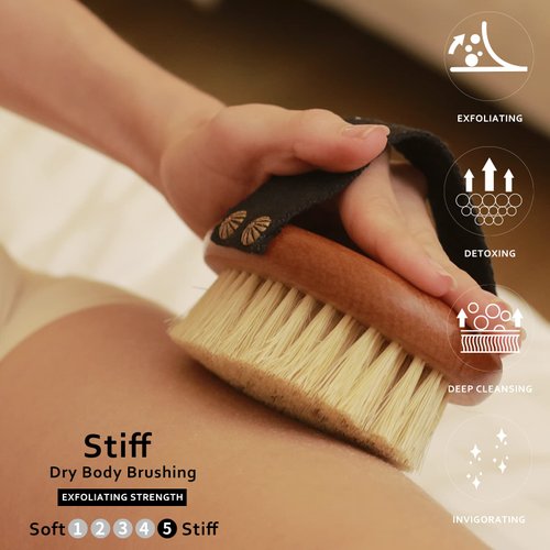 ICANdOIT-High Strength Dry Body Brush for Skin,Natural Bristle Exfoliating Massage Brush for Cellulite and Lymphatic,Stiff Tampico Improve Circulation,Stop Ingrown Hairs,Reduce Acne,Soften Skin