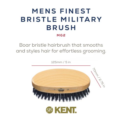 Kent MG2 Men's Oval Beechwood Hair Brush with Black Boar Bristles for Grooming, 360 Wave, Beard Straightening & Facial Care