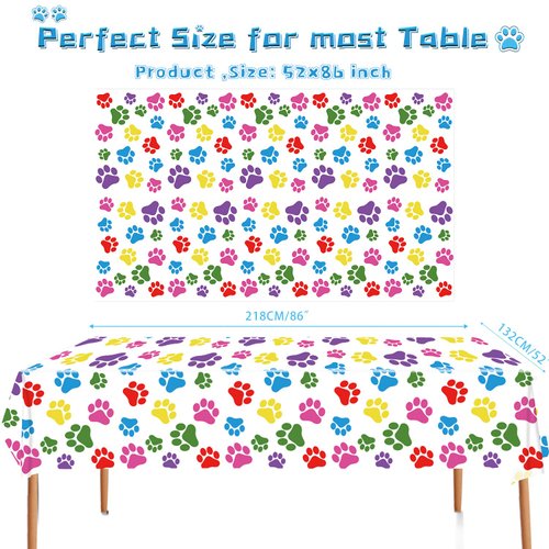 4 Pack Puppy Dog Pet Paw Print Plastic Tablecloth Table Cover - Color Paw Birthday Party Decorations Dog Party Decorations, Puppy Party Supplies for Dog Cat Birthday Party (51 Inch x 86 Inch)