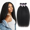 Kinky Straight Human Hair 3 Bundles Natural Black Yaki Straight Human Hair Extensions 100% Unprocessed Brazilian Virgin Remy Hair Grade 10A Kinky Straight Human Hair For Black Women（16 18 20 Inch)