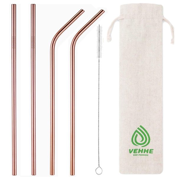 VEHHE Metal Straws Reusable Stainless Steel Straws Drinking Rose Gold 4 Set - Ultra Long 10.5" Cleaning Brush for 20/30 Oz for Yeti RTIC SIC Ozark