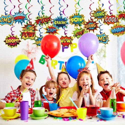 Superhero Party Supplies Decorations 30 Pack Foil Ceiling Hanging Swirls Streams Party Banner Decor for Kids Adults Fashion Hero Birthday Celebrating Party Events Baby Shower Room Wall Decor 30 Counts