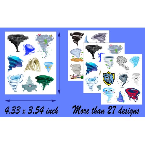 ATSMOICY 216 Pieces Cute Tornado Temporary Tattoos Stickers - Weather Party Themed Baby Shower Birthday Party Favors Decorations Kids Tattoo