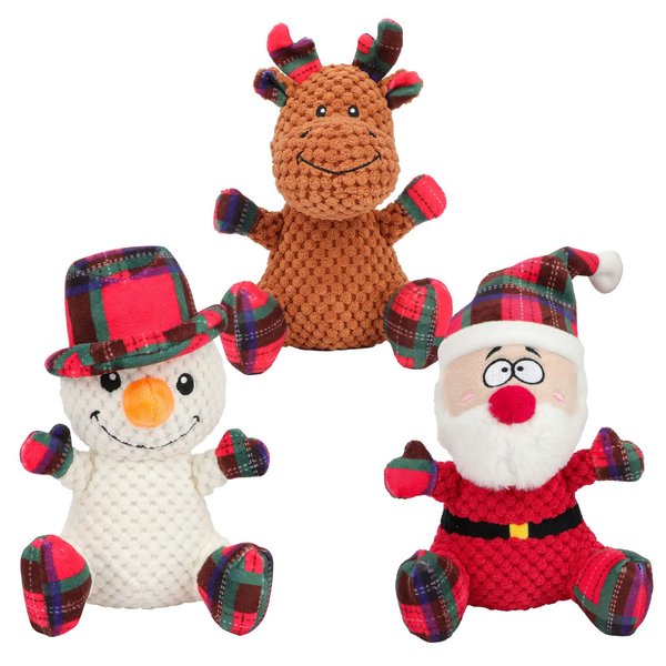 Rypet 3 Pack Dog Christmas Toys Pet Stuffed Plush Toys Interactive Durable Dogs Chew Toys for Medium Small Dogs