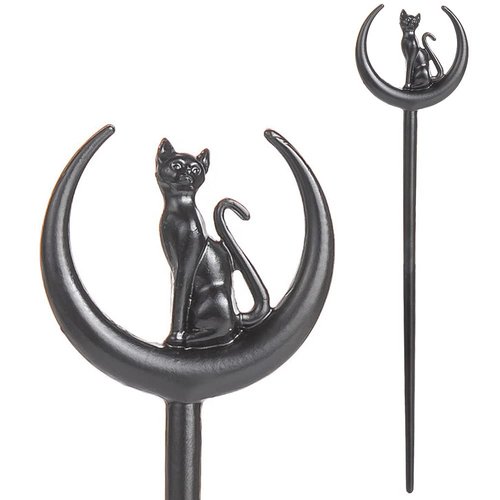 2pcs Cat Moon Hair Styling Pins Black Wicca Witch Hair Slide Renaissance Festival Hair Acceossories for Women Hair Stick